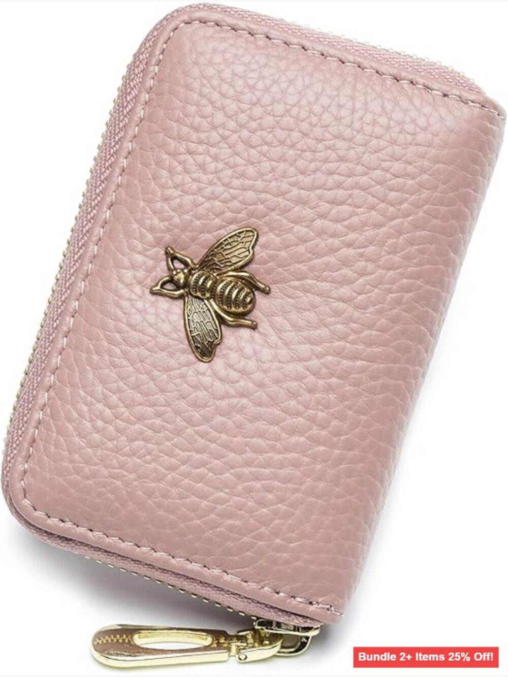 Genuine Leather RFID Card Holder Wallet with Zipper, 14 Slots